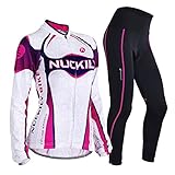 NUCKILY Damen Blumen Radtrikot Atmungsaktive Fahrradbekleidung Set Trikot Kurzarm Langarm & Radhose mit 3D Sitzpolster MTB Radsportanzug