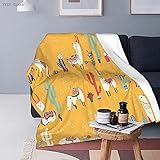 XZDPPTBLN Flanell-Decke Wohndecke Gelbes weißes Tier Alpaka super weiche Kuscheldecke Mikrofaserdecke Sofadecke Fleece-Decke TV-Decke oder Bettüberwurf Tagesdecke 130cm x 150