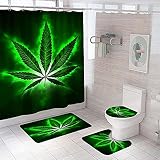 3D Gedruckter Duschvorhang 150x180 cm Grüner fluoreszierender Klee Wasserdicht Antibakterielles Duschvorhang gesetzt Polyester rutschfest Badematte W