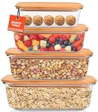 SweetBabú 4x Glas-Frischhaltedosen mit Deckel aus Bambus - luftdichte Lebensmittel Vorrats-Dosen - plastikfreie Glas-Behälter - 4er-Set Boxen - 860