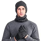 Männer Frauen solide warme Baumwolle häkeln Winter Wolle Stricken Handschuhe Lätzchen & Hut dreiteiligen Anzug Outdoor Unisex Erwachsene einfach zu Spielen Handy Eine Größe B