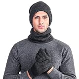 Männer Frauen solide warme Baumwolle häkeln Winter Wolle Stricken Handschuhe Lätzchen & Hut dreiteiligen Anzug Outdoor Unisex Erwachsene einfach zu Spielen Handy Eine Größe B