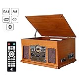 DAB Plattenspieler dl 7-in-1-Plattenspieler Vintage Wood CD USB-Player Vinyl-Player, eingebaute Stereolautsprecher Vinyl-Plattenspieler, USB-Codierung, 3,5-mm-Kopfhöreranschluss, Cinch, AUX IN