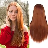 Perücke Orange Lang Gerade Haar Perücke für Frauen Mädchen Synthetische Mittelscheitel Cosplay Wig Halloween Custome Party Beweig