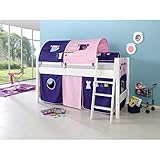 Relita Halbhohes Spielbett Kim Buche massiv, weiß lackiert mit Textil-S