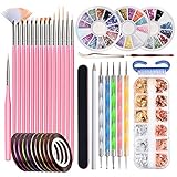 Pinsel für Gelnägel, 50 Stücke Gelnägel Zubehör beinhaltet 15 Stücke Nail Art Pinsel, 12 Töpfe Folienaufkleber, 10 Maniküre Tapes, 5 Punktierstifte und 3 Sätze Nail Art Staß