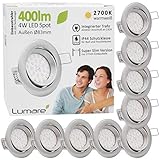 9x Lumare LED Einbaustrahler 4W 400 Lumen IP44 nur 27mm extra flach Einbautiefe LED Leuchtmodul austauschbar Deckenspot AC 230V 120° Deckenlampe Einbauspot warmweiß silber rund B