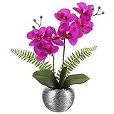 Kunstblumen Künstliche Orchideenblumen Phalaenopsis Bonsai Künstliche Orchidee im Silberfarbenen Topf für Esstisch, Schreibtisch oder Empfang