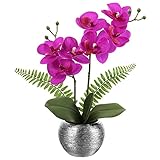 Kunstblumen Künstliche Orchideenblumen Phalaenopsis Bonsai Künstliche Orchidee im Silberfarbenen Topf für Esstisch, Schreibtisch oder Empfang