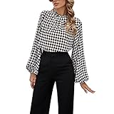 Herbst Und Winter Damen Casual Fashion Rundhals-Quadrat-Gitter-Druck-Chiffon-Hemd Lose Laterne Langarm-Oberteil D