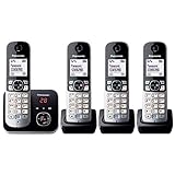 Panasonic KX-TG6824GB DECT Schnurlostelefon mit Anrufbeantworter (Telefon mit 4 Mobilteilen, strahlungsarm, Eco-Modus, GAP Telefon, Festnetz) schw