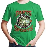 HARIZ Jungen T-Shirt Darts Sports Blitz Scheibe Dart Darten Dartpfeile Sport Fun Trikot Inkl. Geschenk Karte Grün 152/12-13 J