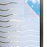 Fensterfolie Streifen Welle Selbstklebend Sichtschutzfolie gestreifte Folie für Privatsphäre Büro, Wellen Muster 44.5 x 200CM