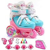 Rollschuhe Kinder Mädchen Verstellbar Skates mit LED leuchtendem Rad Roller Skates Bequem und atmungsaktiv Quad Roll Schuhe für Jungen Anfänger Drinnen und draußen, R