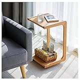 HAIZHEN Sofatische C-förmiger Beistelltisch, mobiler Laptoptisch aus Holz mit Rollen zum Schieben neben dem Sofa, Couch, Bett, 2 Etagen, Kaffeetisch für Wohnzimmer, Schlafzimmer, Snack-T