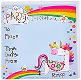 Einladungskarten für Kinder – Einhorn und Regenbogen – 8 Party-Einladungen und Umschläg