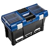 LUX-TOOLS KWK-35 Werkzeugkoffer Comfort | 32,5 cm x 52,5 cm x 25,6 cm (H x B x T) | In Schwarz-Blau mit Organizer im Deckel, herausnehmbarem Werkzeugtray und Lagersichtbox