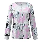 HUBA Damen V-Ausschnitt Schlupfhemd Kasack mit Motiv Bedruckt Kurzarm T-Shirts Tops Arbeitsuniform Weihnachts Thanksgiving Bluse(S-3XL) (B-Rosa, 34)