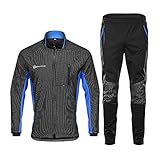 d.Stil Herren Fahrradbekleidung Set Langarm Fleece UV- Schutz Radjacke + Fahrradhose M - 3XL (Schwarz-Blau, XL)