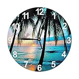 California Palm Tree Beach Runde Wanduhr, leise, Nicht tickende Uhr Art Home Decor Batteriebetrieben für Wohnzimmer, Küche, S