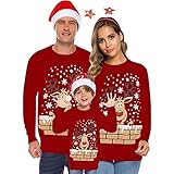 Weihnachten Pullover Damen Rentiermuster Weihnachtspullover Familie Set Christmas Reindeer Strickpullover Unisex Xmas Christmas Sweater Weihnachtspullover Teenager Mädchen Sweatshirt Pulli Sw