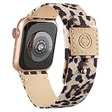 Goosehill Kompatibel mit Apple Watch Armband,Stoff Nylon Gewebt Ersatzband mit Leder Futter und Druckverschluss für iWatch Series 6/5/4/3/2/1 SE, Leopard 38mm/40