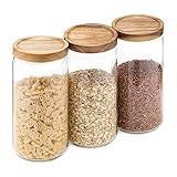 Navaris Vorratsgläser Set mit Akaziendeckel - 3x Glas Aufbewahrung Vorratsdosen mit Deckel - 950ml Lebensmittel Behälter - für Müsli Nudeln R