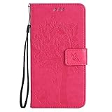 Karomenic kompatibel mit Samsung Galaxy S6 Edge Plus PU Leder Hülle Katze Baum Prägung Handyhülle Brieftasche Schutzhülle Klapphülle Ledertasche Ständer Wallet Flip Case Schale Etui,R