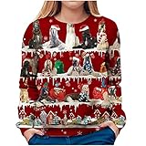 Weihnachtspullover Damen Sweatshirt Casual Langarmshirt Weihnachten Pullover Oberteile Rundhals Basic Shirts Herbst Winter Langarmshirt Weihnachtshund Drucken Bluse Tops Jumper Weich B