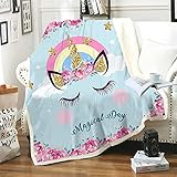 Wnyun Kuscheldecke Flanell Fleecedecke Einhorn Prinzessin Mädchen Blau Wohndecken 100 x 130 cm Sofadecke BettüBerwurf Couchdecke Flauschig Warme Weiche Decke Outdoor Blanket-40 x 50'