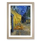 BIG Box Art Vincent Van Gogh Gerahmter Wandkunstdruck, Motiv: Café Terrasse bei Nacht, fertig zum Aufhängen, Eiche, A2 (62 x 45 cm)