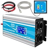 CARRYBATT 3000W kfz Spannungswandler Wechselrichter Reiner Sinus 24V auf 230V-inkl.5 Meter Fernsteuerung-2-EU-AC-steckdoses & 1 USB &LCD Anzeige- Spitzenleistung 6000 Watt für Auto, Wohnwagen,Camping