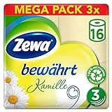 Zewa Toilettenpapier trocken bewährt Kamille, 3-lagig, 3er Pack (3 x 16 Stück)