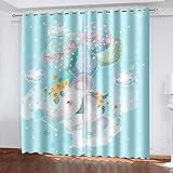 YTSDBB Blickdicht Gardinen für Schlafzimmer Cartoon weiße Wolken Blasen Elefant B 200 x H 160 cm 3D Digitaldruck Druckmuster Öse Thermisch isoliert 90% für Schlafzimmer Wohnzimmer ​Kinderzimmer Jung