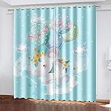 YTSDBB Vorhang kinderzimmer Junge Cartoon weiße Wolken Blasen Elefant B 183 x H 160 cm Thermovorhang Schlafzimmer Lichtundurchlässig Stoff Lärmschutzvorhang für Junge Mädchen Wohnzimmer Teenag