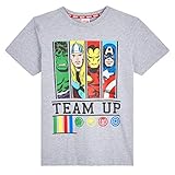 Marvel T Shirt, Kinder Jungen Tshirt mit Iron Man Captain America Hulk und Thor, Avengers Shirt Grau, Teenager T-Shirt für Sommer, Original Fanartikel, Geschenke Kinder Jugend (7-8 Jahre)
