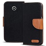 Verco Ascend Y330 Hülle, Schutzhülle für Huawei Y330 Tasche Denim Textil Book Case Flip Case - Klapphülle Schw