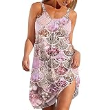 QAZX Strandkleid Damen GroßE GrößEn Knielang Blumendruck Freizeitkleid Langes Sommerkleid Elegant Casual Rundhals äRmellos Kleid Partykleid Sexy Boho Tunika Kleid Teenager M