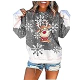 WAQD Weihnachten T-Shirts Damen Schneemann Pullover Herbst-Winter Langarm O-Ausschnitt Lässig Sweatshirt Damen Pulli Teenager Mädchen Weihnachten Pullover Herbst-Winter Langarmshirt Ob