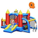 GOPLUS Kinder Hüpfburg mit Rutsche & Ballpool, aufblasbares Springburg für 3-10 Jahre alt, Hüpfschloss für Indoor & Outdoor, max. Belastbarkeit bis 90 kg, mit Luftpumpe, rot-b