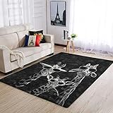 Teppich Coole Giraffen Schwarz Bereich Teppich Modern Rechteckiger Schlafzimmer Teppich Teppichunterleger Männer Frauen White 91x152