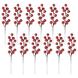 Künstliche Rote Beeren,12 Stück Weihnachtsrote Beeren 16cm Künstliche Stechpalmenbeere Weihnachtsbeeren Dekoration Rote Beeren Kirsche für Weihnachtsbaum Girlande Kranz Ornamente Hochzeit Wohnk