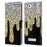 Head Case Designs Offizielle PLdesign Silber Gold Tropfendes Glitzer Leder Brieftaschen Handyhülle Hülle Huelle kompatibel mit Wileyfox Spark/