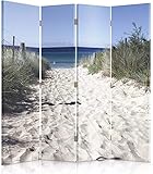 Feeby Frames. Die gedruckten auf  Canvas Leinwand Wandschirme, dekorative Trennwand, Paravent beidseitig, 4 teilig (145x180 cm), Strand, Meer, WEIß, BLAU