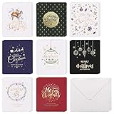 24er Weihnachtskarten Klappkarten und Umschläge, Blanko Weihnachten Grußkarten mit Sprüchen für Weihnachtsgrüße an Familie, Freunde,