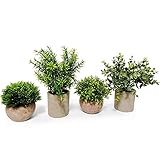 Künstliche Mini-Topipflanzen (4er-Set) Tisch Fake Künstliche Pflanzen & Blumen in Topfkunststoff Grün Topiary Sträucher Topf für Home Office Regal Bauernhaus Dekor I