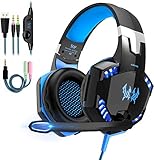 OCDAY Gaming Headset, Headset für PS4 PC Xbox One, Gaming Kopfhörer 3.5mm Surround Sound Kabelgebundenes mit Mikrofon, LED Licht für Laptop Mac Handy Tablet (Blau)