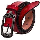 AmyKer Gürtel Damen Vintage ledergürtel Rot Gelb Braun Schwarz Jeansgürtel Geschenkbox Breite 3,3 cm Ak011 Rot 120 CM