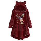 Hoodie Damen Kapuzenpullover Teddy-Fleece Pullover Herbst Winter Warm Oberteil Langarm Einfarbig Casual Sweatshirt,Teenager Mädchen Hoodie Mode Flauschig Langarmshirt Sweatshirt Tops mit Bären O