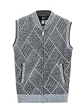 Herren Casual Argyle-Pullover mit V-Ausschnitt, ärmellos, Reißverschluss, hellgrau, Larg